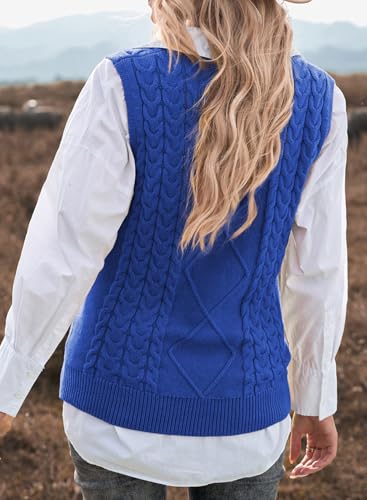 Image of EVALESS Oversized Sweater Vest for Women V Neck Sleeveless Cable Knit Tops