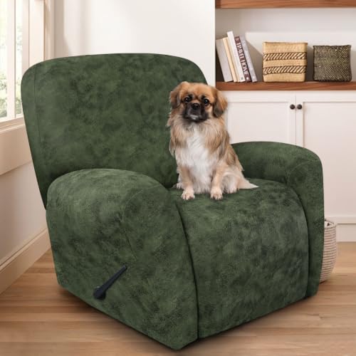 Image of ANARACHON Leather Like Recliner Chair Covers Heavy Duty, 4 Pieces Recliner Cover for Recliner Chair, Leather Cover for Recliner slipcovers Washable for Pets (03Tawny)