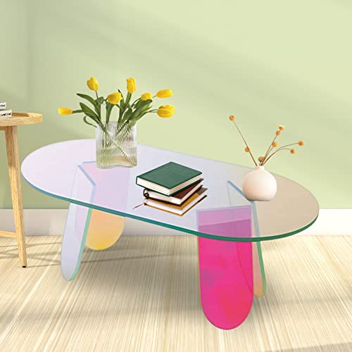 Kweetle Acrylic Side Table 28X20X14 Inch Iridescent Coffee Table For Living Room Bed Room Office #TOP4
