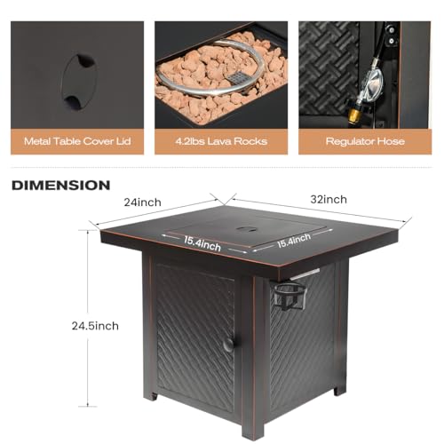 32'' Propane Fire Pit,50000 BTU Gas Firepit Table with 2 Drink Holders, Lid & Lava Rock,Outdoor Fire Pit Table for Dining or Party,Propane Firepits for Outside,Patio,Yard - Image 4