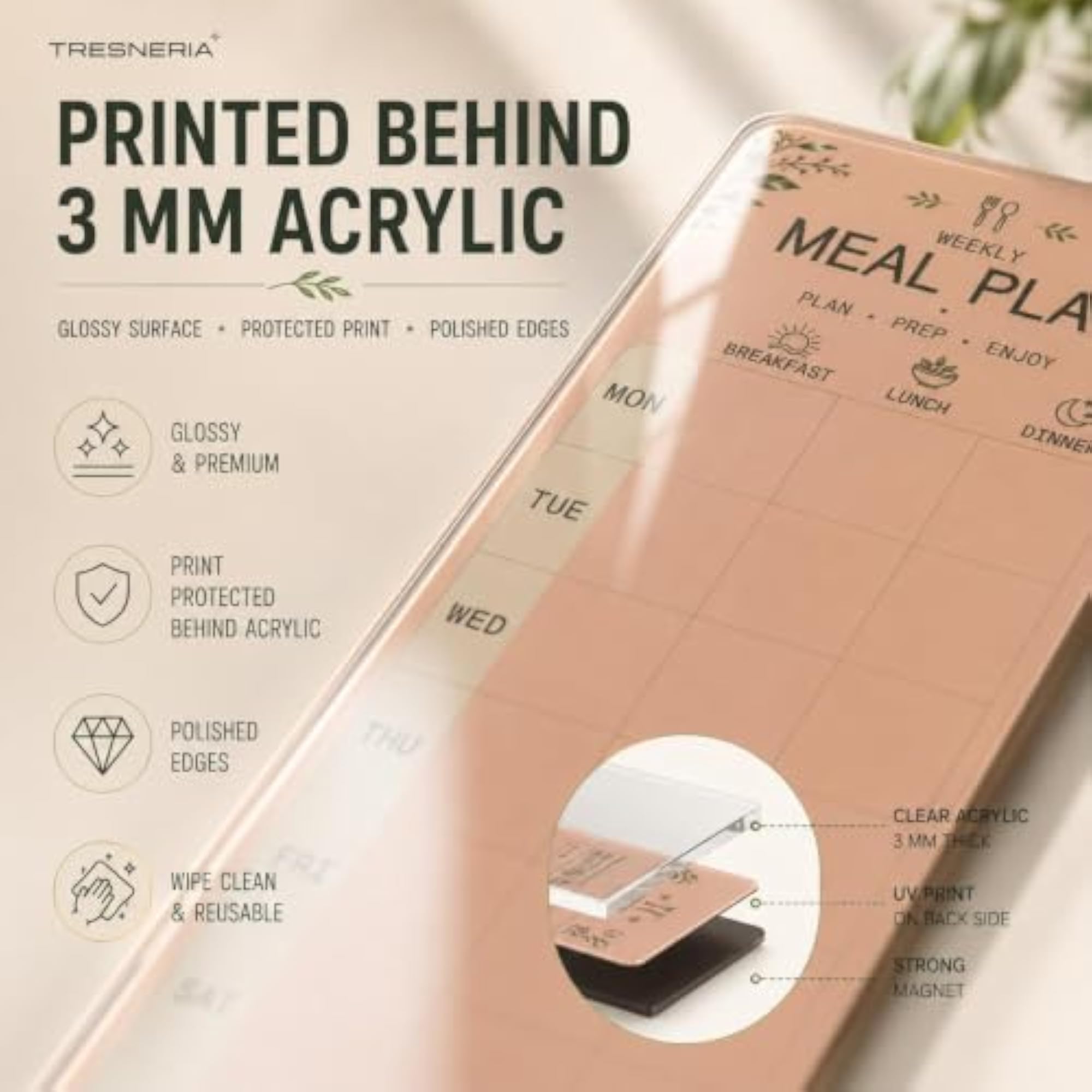 Magnetic Acrylic Weekly Meal Planner Board