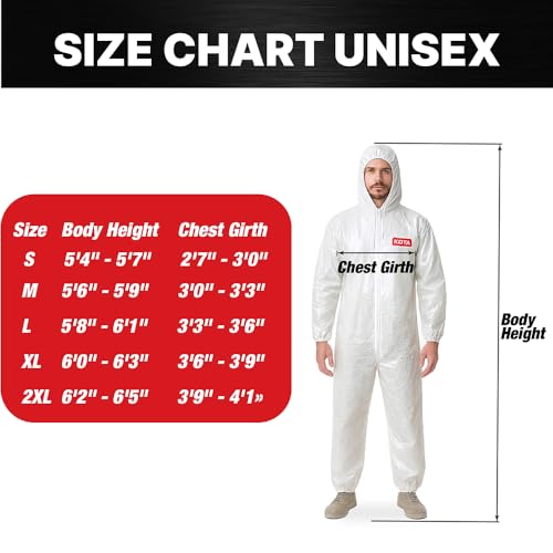 LAUCO KOTA Disposable Protective Coverall Suit with Hood, with Hood, Elastic Waist and Wrist for Spray Painting (5, Large)