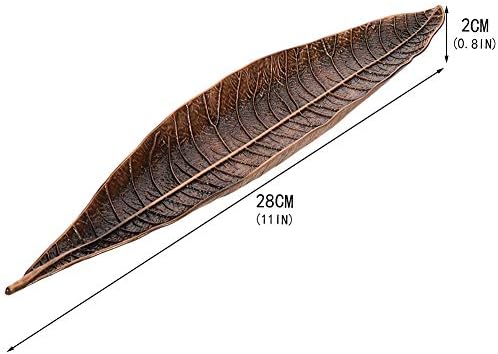 Xinzistar Incense Sticks Holder Metal Leaf Boat Incense Burner Ash Catcher 11 Inches Long for Home Decor Accessories (Red Copper)