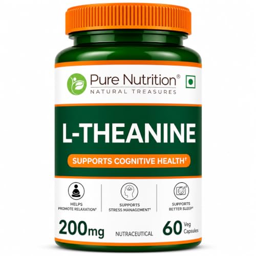 Image of Pure Nutrition L-Theanine 200mg - 60 Veg Capsules | L Theanine Supplement | Supports Stress Relief, Anxiety Reduction & Cognitive Health | Promotes Relaxation & Brain Function