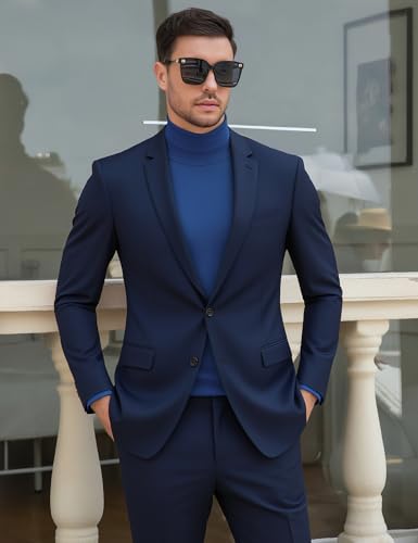 Image of Men's Turtleneck Casual Basic High Neck Long Sleeve T Shirts Half Neck Lightweight Pullover Sweater