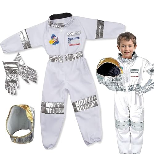 AMERTEER Kids Astronaut Costume & Space Adventure Outfit for Age 4-7 Astronaut Role Play Dress Up Set for Boys & Girls Pretend Play Party Birthday & Theme Event | L90cm W30cm Sleeve 35cm