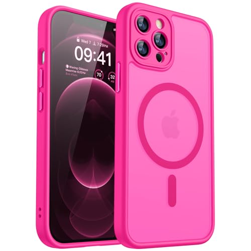 Image of CANSHN Magnetic Compatible with iPhone 12 Pro Max Case, Upgraded [Full Camera Protection] [Compatible with Magsafe] [Translucent Matte] Shockproof Protective Phone Cover 6.7 Inch - Hot Pink