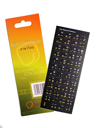 Thai Keyboard Sticker for PC, Laptop, Computer Keyboards, iMac (Labels on Black Background, Yellow/White Letters)