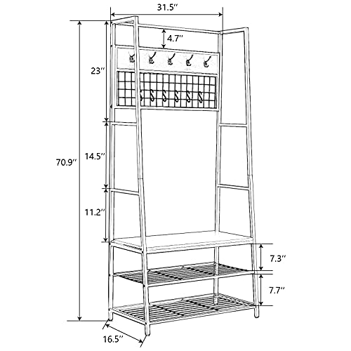 Allewie Coat Rack With 3-Tier Shelf, Hall Tree With Bench And Shoe Storage, Heavy Duty Metal Frame With Wood Board And Removable Hooks, Modern Rustic Style Entryway Organization For Living Room #TOP2