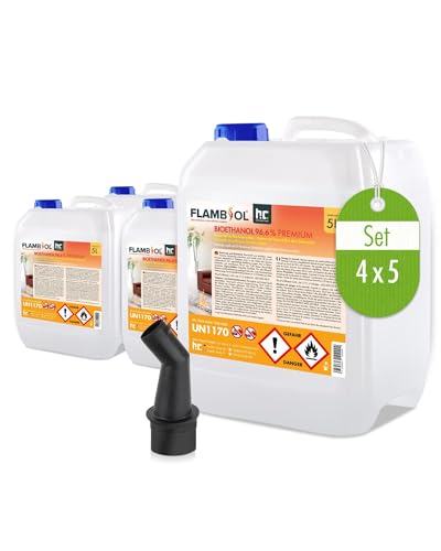 Höfer Chemie 4 x 5 L (20 litres) FLAMBIOL® bioéthanol 96,6% Premium pour cheminée à l'éthanol, feu de Table à l'éthanol et cheminée au bioéthanol