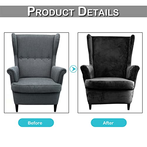 Wing Back Slipcover Velvet Chair Cover,Plush Chair Covers Armchair,Furniture Covers Protector for Living Room Bedroom Decoration (Velvet Dark Gray) - Image 4