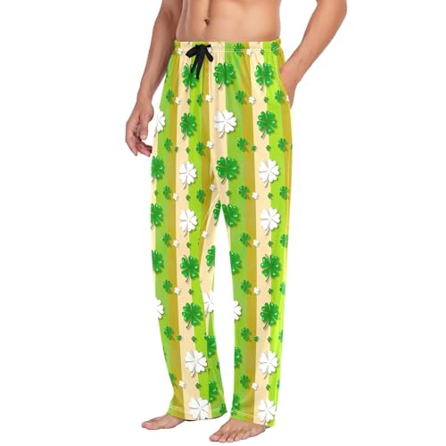 Men Pajama Bottoms Cotton Pajama Pants Lightweight Sleep Pants with Pockets, St. Patrick's Day Clover Stripes4