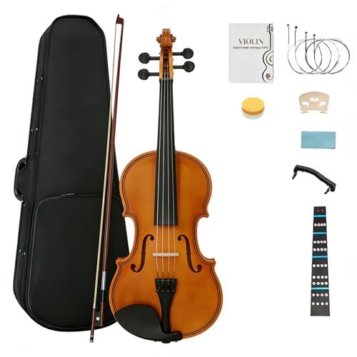 Ktaxon Full Size Violin, 1/4 Acoustic Violin with Portable Case, Finger Guide Sticker, Polishing Cloth,Mute, Extra Set Violin String, Shoulder Rest, Rosin and Bow