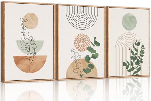 Ausril Boho Terracotta Green Framed Canvas Wall Art Set, Abstract