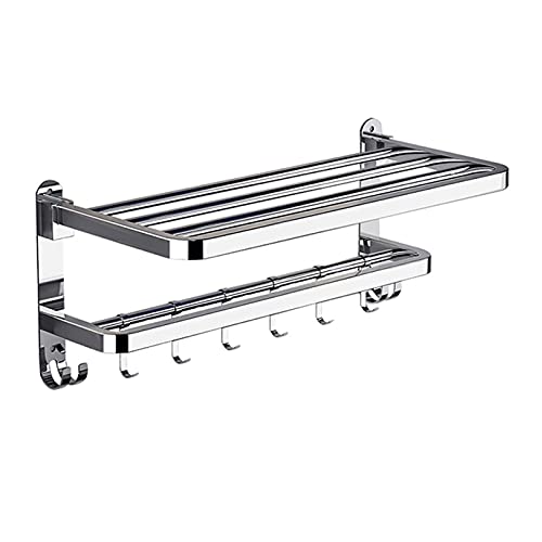 BONOOL バスルームの棚フローティングタオルラック折りたたみ式タオルバーホルダーとフック壁に取り付けられた多機能ラック、24インチのバスルーム収納用のフック用の浴室の棚用タオルラック