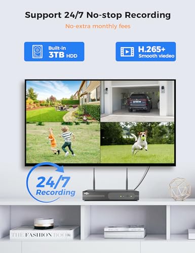 Image of Hiseeu 5MP Wireless Security Camera System,24 /7 8 Cam-Kit, 3T HDD | WiFi Pro & Plug-in Connection, IP66 Waterproof, Smart Motion Alerts, Long-Range Signal, 24 /7 Surveillance NVR Kit