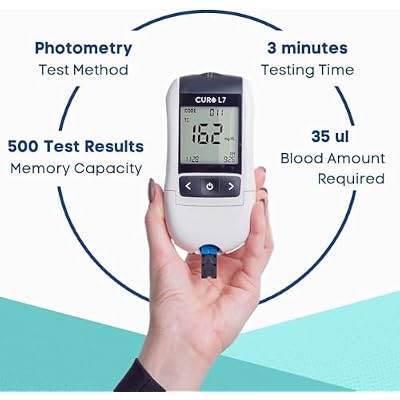 10 x Test Strips HOME Cholesterol Test Kit CUROfit L7 Professional Grade All in One Included 1 x Test Device, 10 x Test Strips, Lancets & EziTube Rod