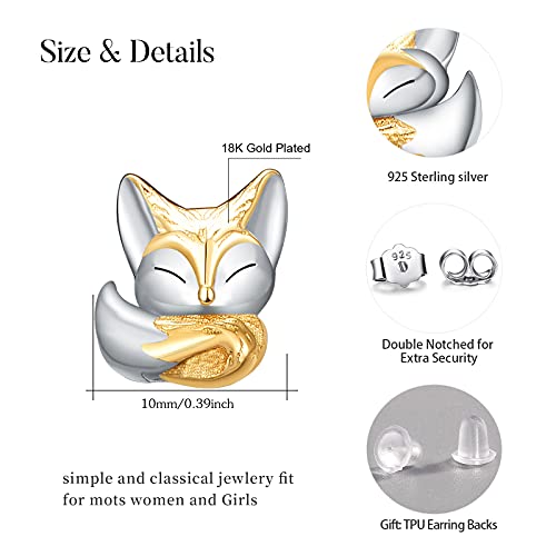 Fox Stud Earrings,18K Gold Plated Fox Head Earrings For Women 925 Sterling Silver Fox Earrings Cute Fox Animal Earring Pet Jewelry Stud Earrings For Women #TOP1
