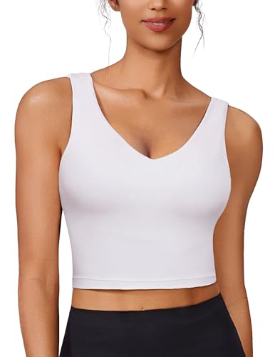 Image of PINSPARK Sports Bras for Women Built in Bras Padded Yoga Bra V Neck Longline Workout Tank Tops with Removable Pads