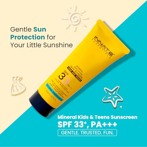 Image of Innate Kids & Teens Mineral Sunscreen Lotion for Babies with Zinc Oxide SPF 33+ PA+++ - 75ml | UVA UVB & Broad Spectrum Protection | Sweat & Water Resistant | Hypoallergenic & Fragrance Free