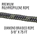 BoxerTool 3/8” x 75 Ft Diamond Braided Rope – UV and Weather Resistant – Abrasion Resistant – Heavy Duty Rope - Color: Anaconda Green