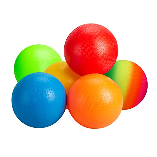 INPODAK Dodgeball for Kids, Playground Balls Set, 6 Pack of 8.5 Inches Kickball, Garden Games Rainbow Balls for Girls Boys, Sports Toy Ball for Backyard Lawn Family Party Beach