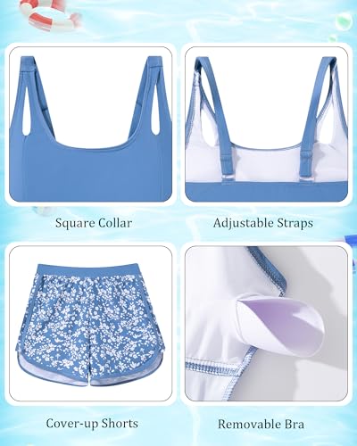 Image of TUONROAD Girls 3pcs Tankini Swimsuit Size 11-16 Bathing Suits for Teens