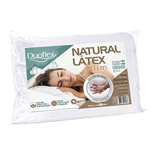 Travesseiro Duoflex Natural Látex Slim 10 cm, Branco, para fronha 50 x 70 cm