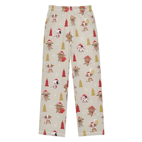 ZZXXB Xmas Tree Cow Boys Long Pants Soft Trousers Elastic Waist Kids Lounge Bottoms with Pockets S-XL