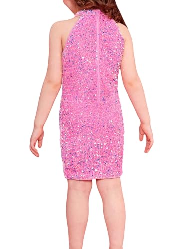 WDIRARA Girl's Glitter Sequin Beaded Halter Neck Evening Dress Sleeveless Bodycon Party Mini Pencil Dresses2