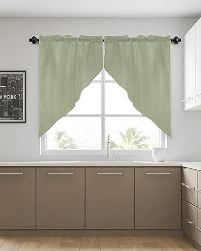 Sage-Green-Swag-Valances-for-Windows-Farmhouse-Kitchen-Curtains-36-Inch-Length-2-Panels-Set-Pure-Sage-Green-Short-Curtains-for-Small-Windows-Rod-Pocket-Cafe-Curtains-Drapes-28×36 Sage Green Swag Valances for Windows Farmhouse Kitchen Curtains 36 Inch Length 2 Panels Set Pure Sage Green Short Curtains for Small Windows Rod Pocket Cafe Curtains Drapes 28×36
