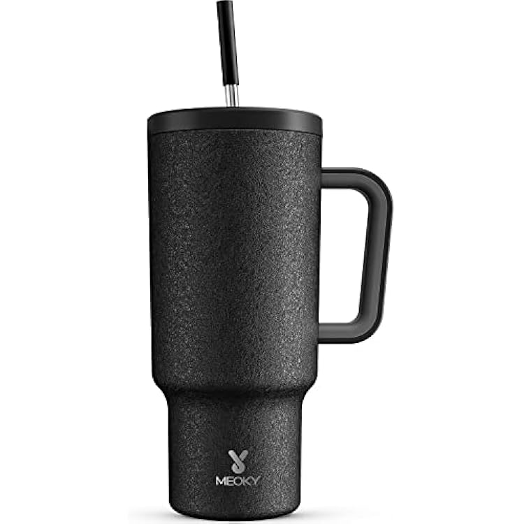 Meoky 40oz Tumbler with Handle, 2 Pack, Leak-proof Lid and Straw, Insulated Coffee Mug Stainless Steel Travel Mug, Keeps Cold for 34 Hours or Hot for 10 Hours (Night & Offshore)