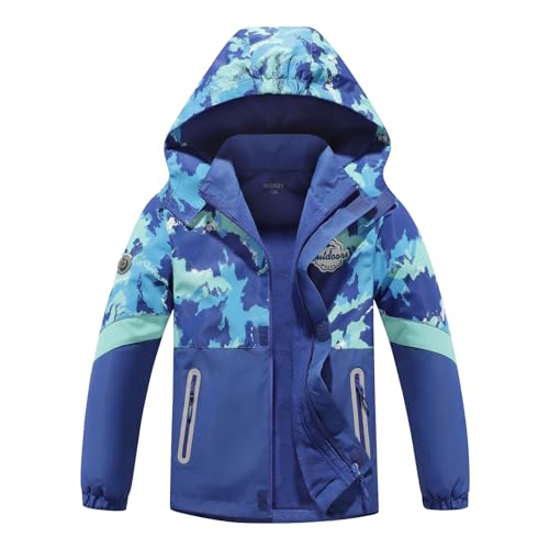 Image of MGEOY Boys Girls Rain Jacket Lightweight Waterproof Hooded Fleece Lined Raincoat Windbreakers for Kids