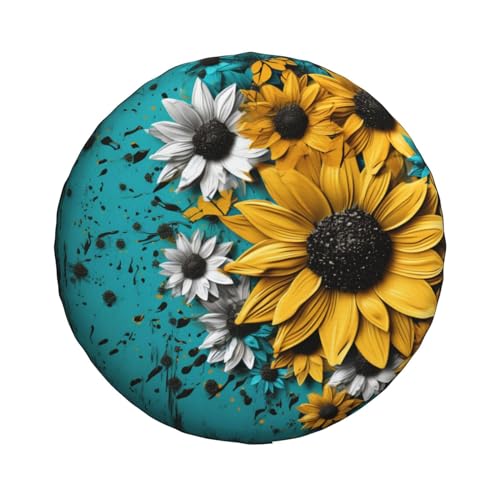 YPPAHHHH Spare Tire Cover Turquoise Teal Splash Sunflower Tire Cover 17 Inch Wheel Covers for Rv Trailer Jeep SUV Truck Camper Vehicles Dust-Proof Waterproof Tire Protectors by YPPAHHHH - Used condition - Image 2
