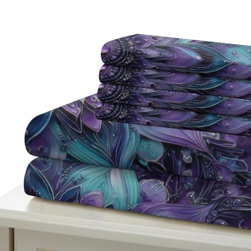 Parure de Lit de Luxe Mandala Violet 3D, Housse de Couette Microfine Grand Lit