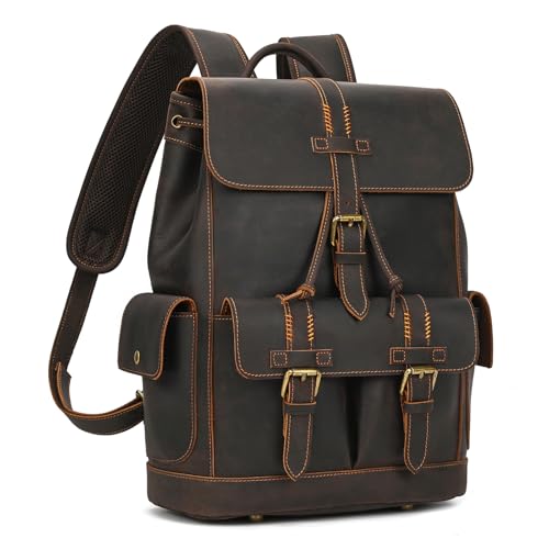 LUUFAN Echtes Leder Rucksack für Männer Casual Laptop Umhängetasche Rucksack mit Anti-Diebstahl-Tasche Travel Daypack, dunkelbraun