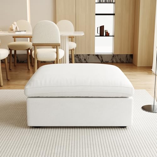 Image of JACH Modern Storage Ottoman Module for Living Room, Cushion Covers Removable, Minimalist Footstool, Comfy Breathable Footrest for Living Room Apartment (White)