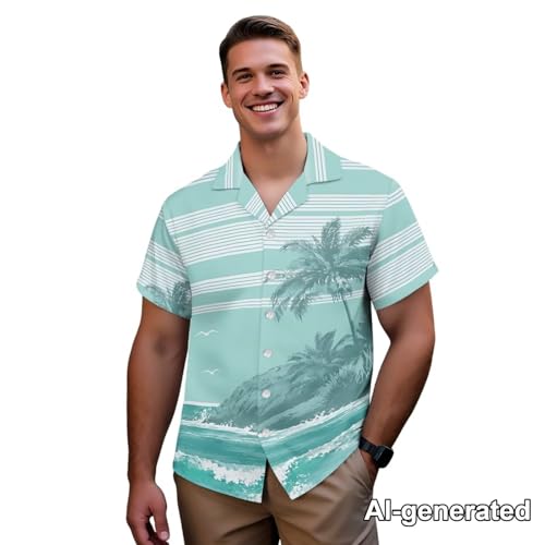 Image of Hawaii Matching Couple Outfits Husband and Wife Clothing Fashionable Mens Casual Shirts Hawaii Dress with Soft Fabric