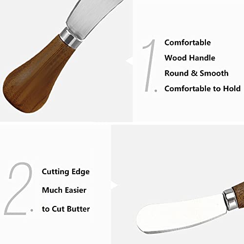 2 Pack Butter Spreader Knife Standing, Stainless Steel Cheese Spreader Knives with Wood Handle, Butter Knives with Sharp Edge for Easily Cutting & Spreading Butter & Cheese Sandwich Cream Cake - image 5