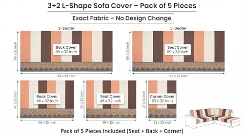 Image of Velvet L Shape 3+2 (5 Seater) Sofa Cover Fully Covered | Anti Skid Non Slip | Printed Brown | Washable Furniture Protector