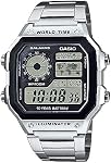 Casio AE1200WH Series | Men’s Digital Watch | 100M WR | Multi Alarms | 100 SEC Stopwatch | Countdown Timer | World Map for World Time | LED Light | LC Analog Display | 10 Year Battery