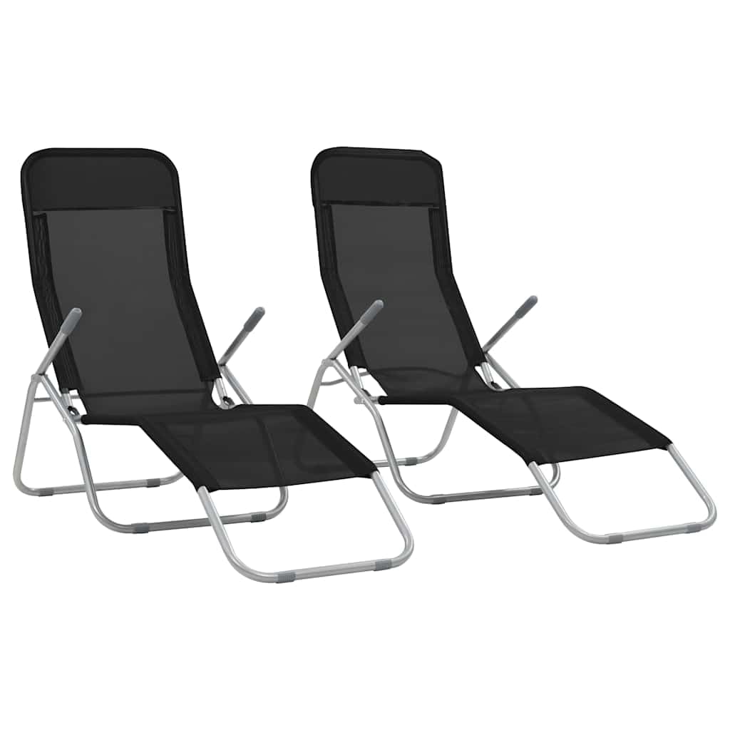 Składane leżaki zestaw 2 szt., czarne, z regulowanym oparciem, leżak ogrodowy, leżak plażowy, odporny na warunki atmosferyczne i ergonomiczny, na balkon, taras, basen, do wypoczynku na