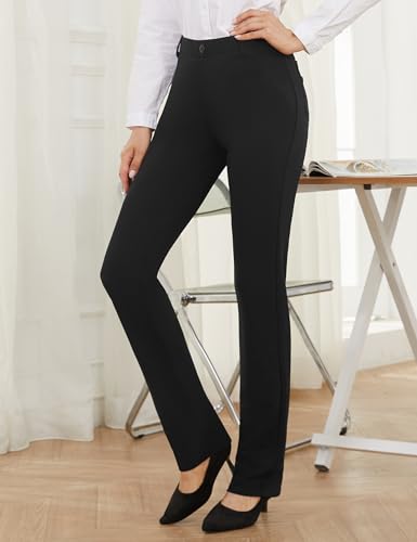BANETTETA Women's High Waisted Stretch Dress Pants, Black Work Pants with Pockets, Tummy Control Slacks, Petite (6-18)3