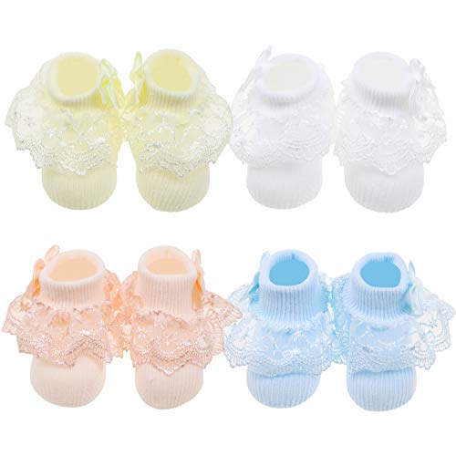 Bqubo Baby Girls Socks Eyelet Ruffle Lace Sock Cute Bow-Knot Socks Newborn/Infant/Toddlers Frilly Summer Thin Dress Sock #TOP1