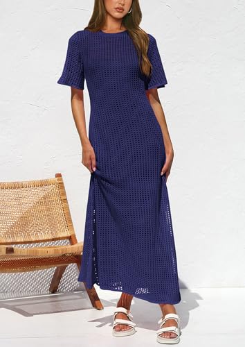 Image of PRETTYGARDEN Womens Eyelet Crochet Maxi 2 Piece Dress Sets