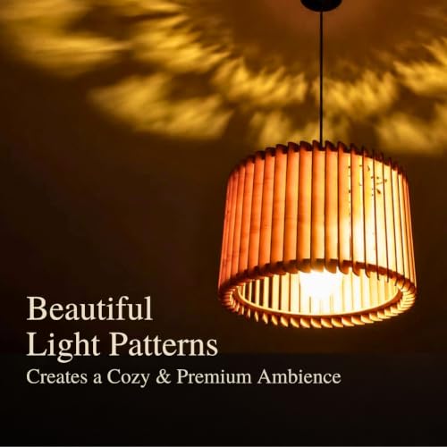 Image of Wooden Ceiling Lamp Hanging Pendant Light for Home Decoration | Wood Chandelier for Living Room, Bedroom, Dining Table & Cafe | Elegant Ceiling Shadow Light Patterns | Bulb Included