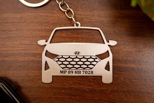 Image of Kraftnix Personalized Car Keychain Compatible for Hyundai i20 Models | Premium Customized Name Engraved Metal Car Keyring | Premium Car Accessory Gift for Men Women & Car Lovers | For Daily Use