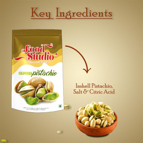 Image of FOOD STUDIO Premium California Roasted & Salted Pistachios Yellow Pouch Pack of 1 x 250 gm | Pista Dry Fruit | Tasty & Healthy | High in Protein & Dietary Fiber | Gluten Free & Low Calorie Nuts