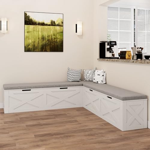 Jiaoun Breakfast Nook Bench,L-Shaped Corner Stool with Cushion,Dining Bench with