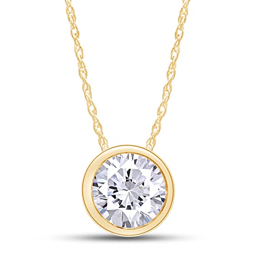 SAVEARTH DIAMONDS 14K Solid Gold 1 Carat 6.5MM Moissanite Classic Bezel Set Solitaire Lab Created Diamond Pendant Necklace for Women, Gold Chain 18 inch